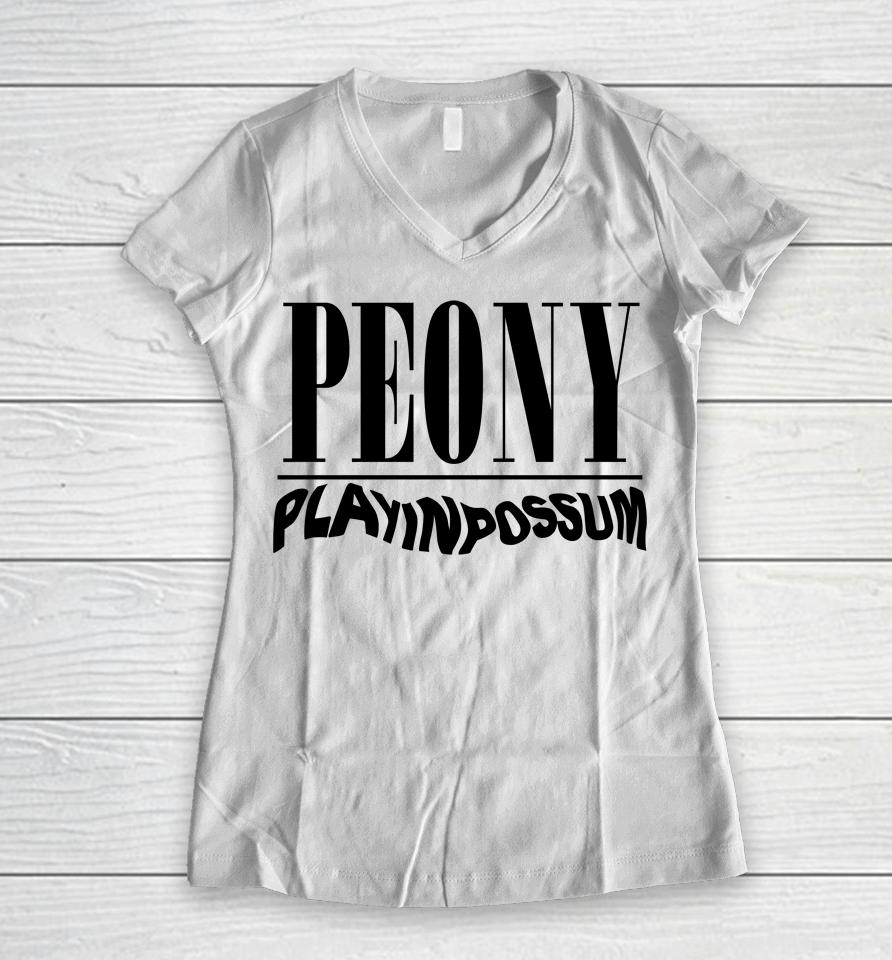 Peony Play In Possum Women V-Neck T-Shirt