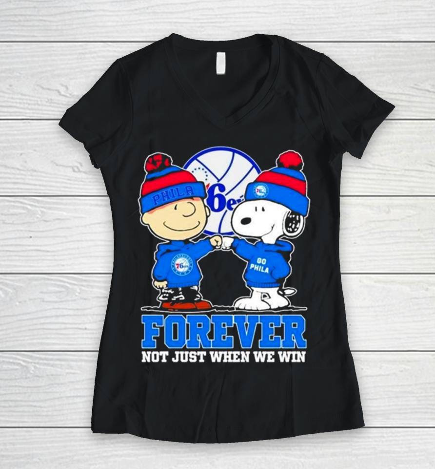 Philadelphia 76Ers Nba Snoopy And Charlie Brown Forever Not Just When We Win 2024 Women V-Neck T-Shirt