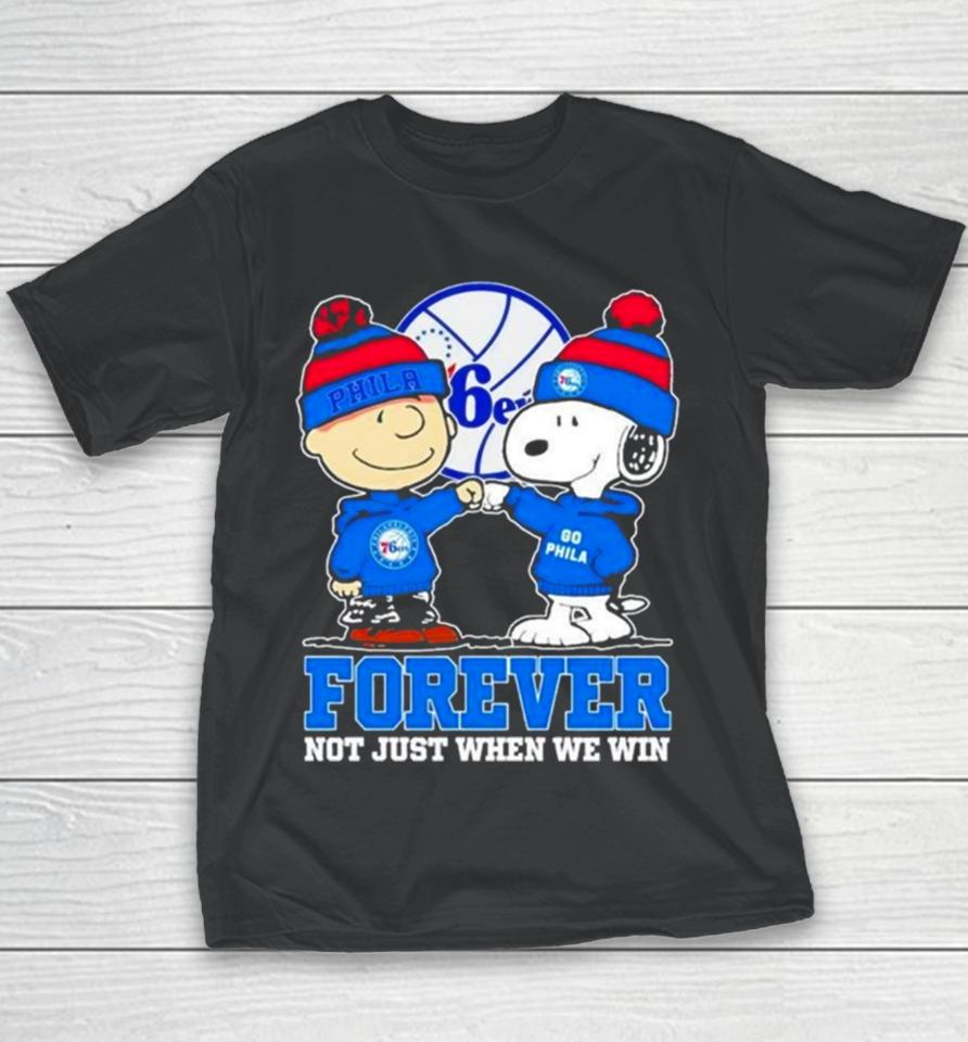 Philadelphia 76Ers Nba Snoopy And Charlie Brown Forever Not Just When We Win 2024 Youth T-Shirt