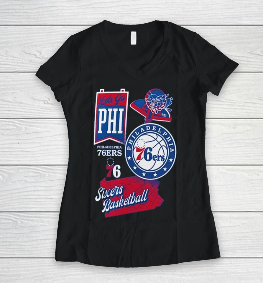 Philadelphia 76Ers Split Zone Sixers Basketball Women V-Neck T-Shirt
