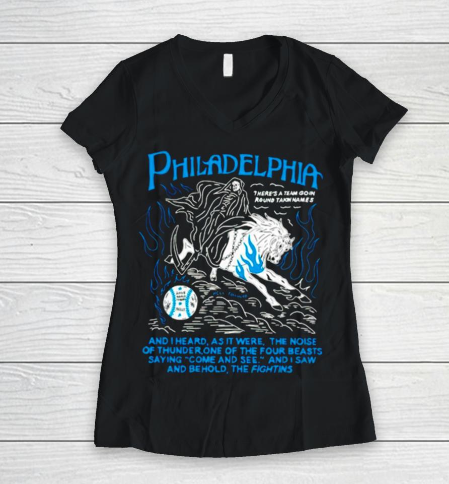 Philadelphia And I Heard As It Were The Noise Of Thunder One Of The Four Beasts Saying Come And See Women V-Neck T-Shirt