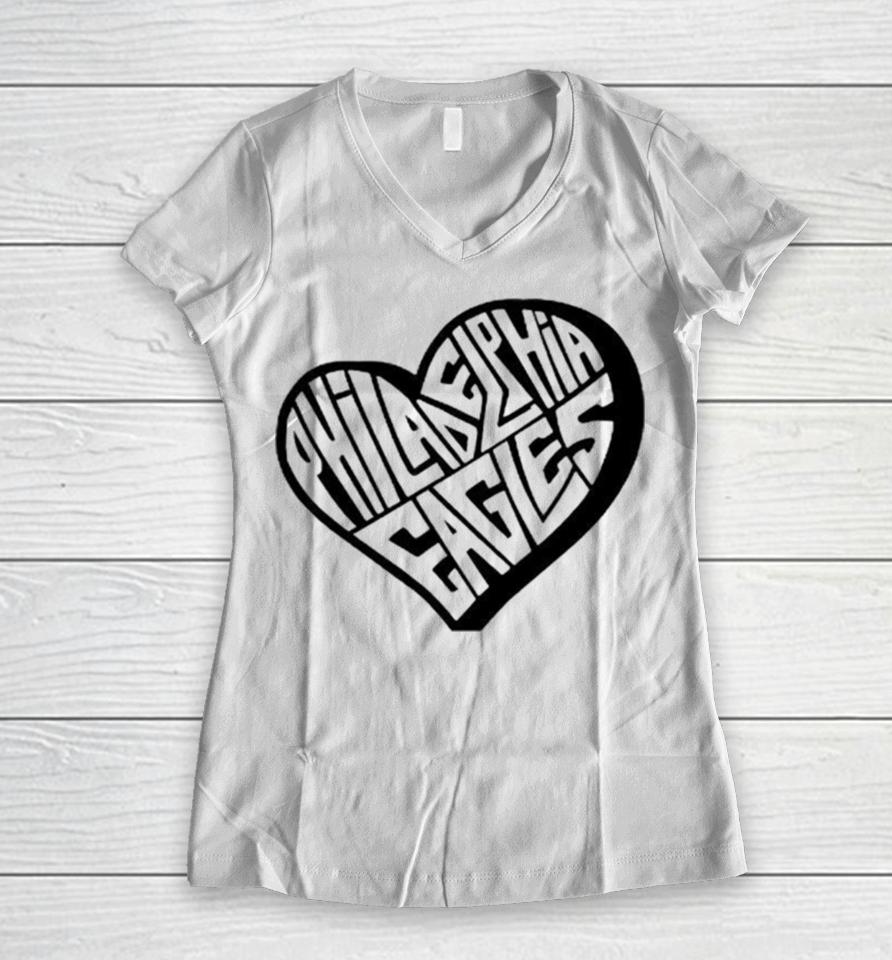 Philadelphia Eagles Football Heart Women V-Neck T-Shirt