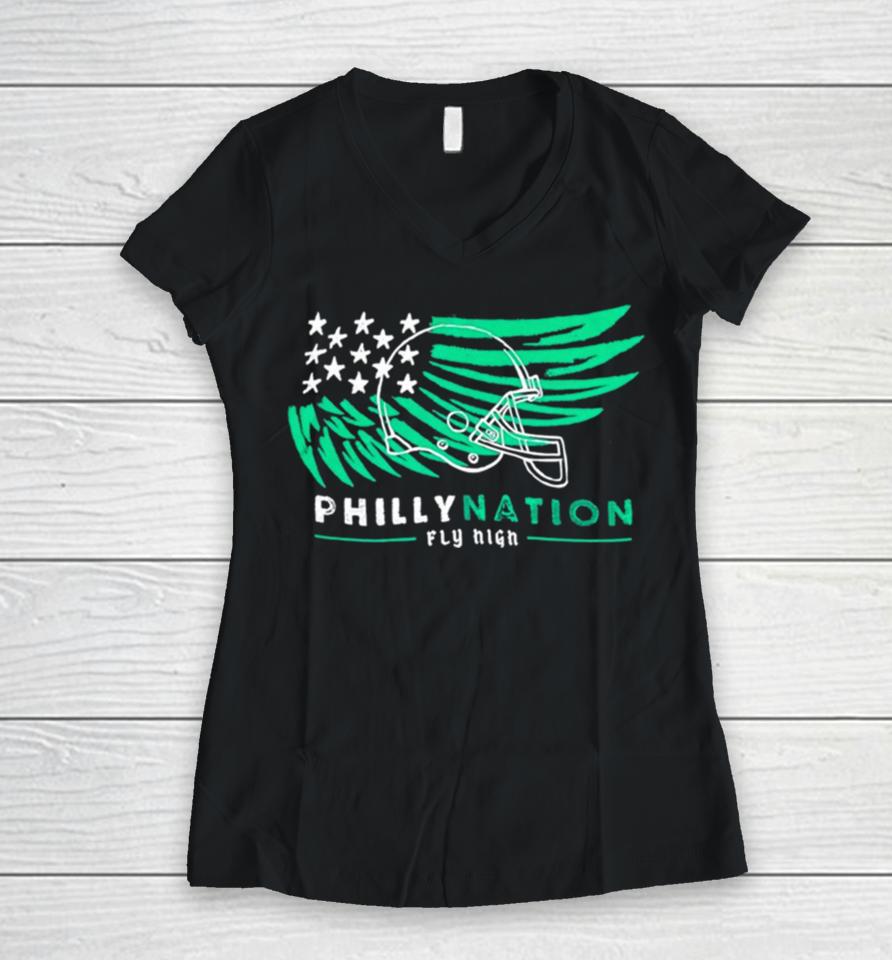 Philadelphia Eagles Philly Nation Fly High Women V-Neck T-Shirt