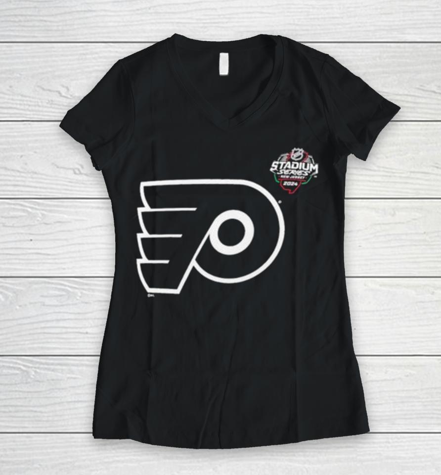 Philadelphia Flyers 2024 Nhl Stadium Series Black Women V-Neck T-Shirt