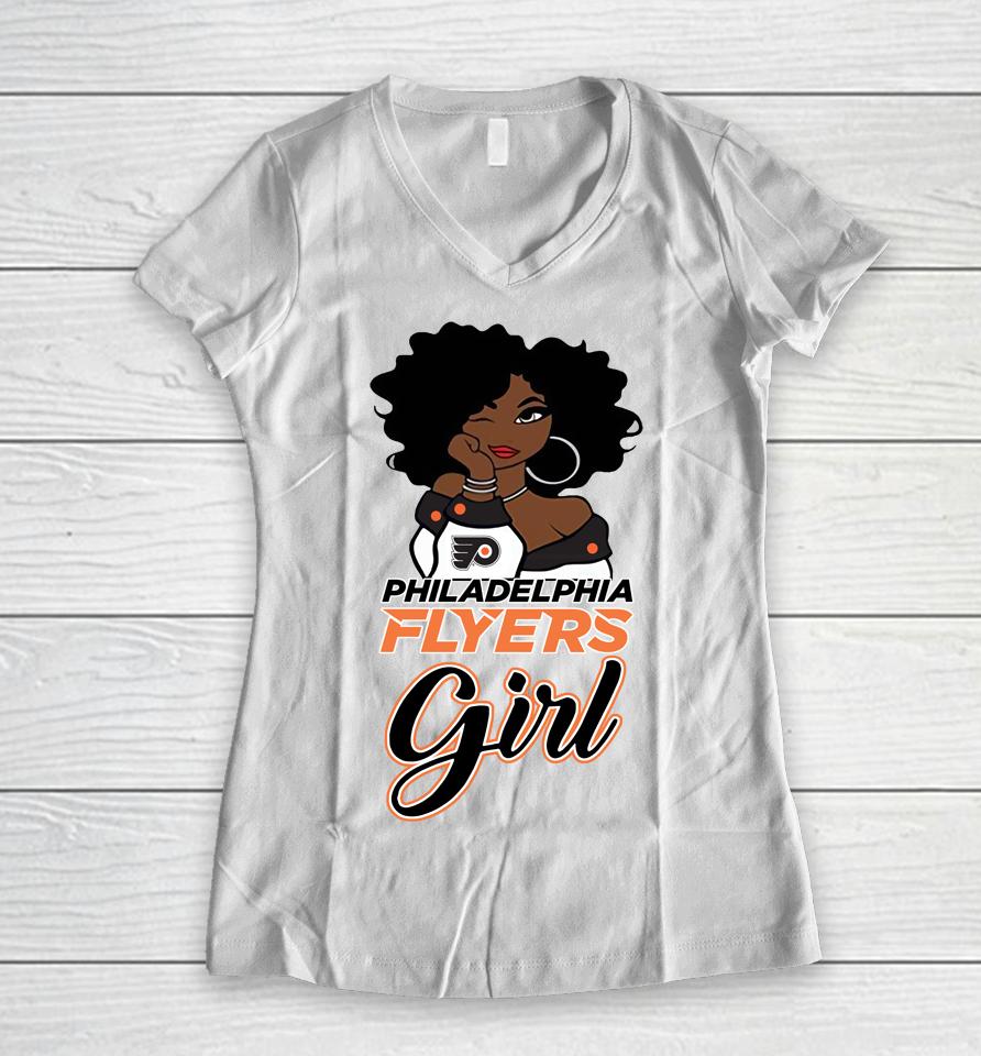 Philadelphia Flyers Girl Nhl Women V-Neck T-Shirt