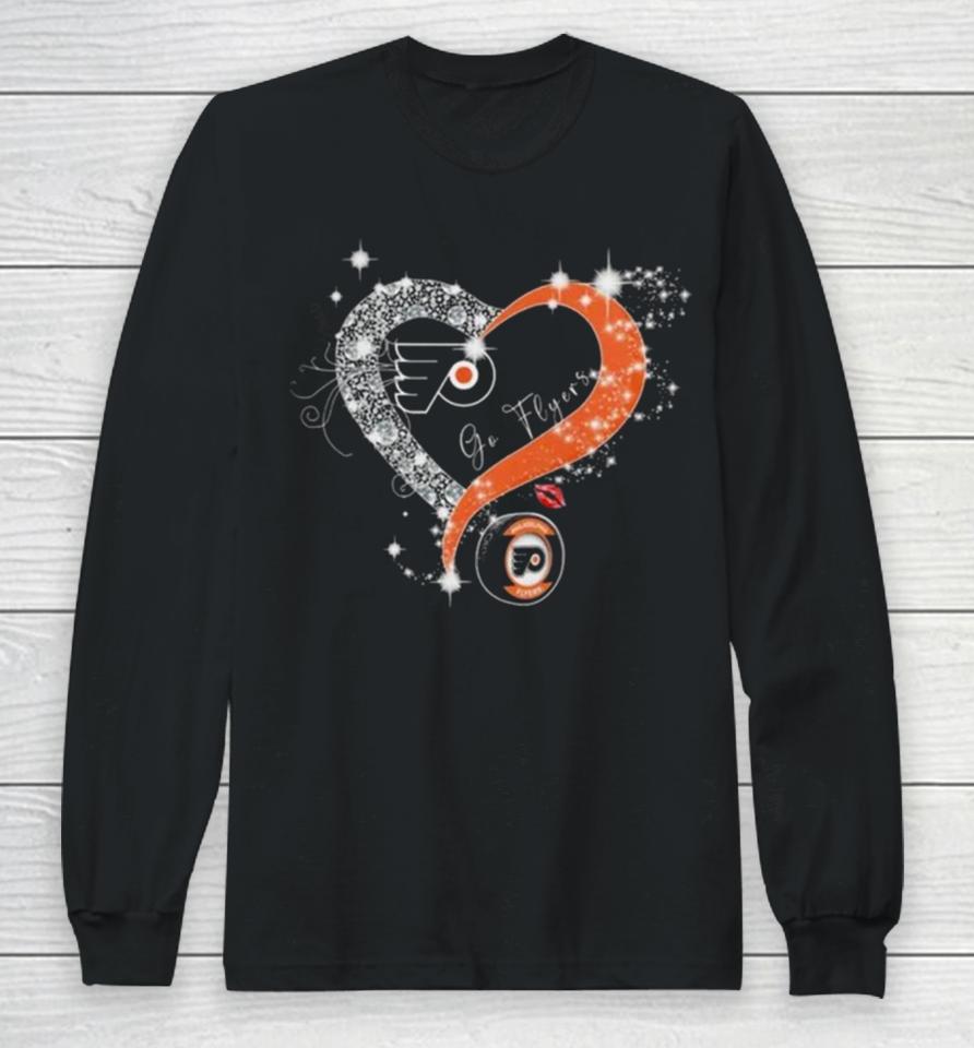 Philadelphia Flyers Go Flyers Diamond Heart Logo 2024 Long Sleeve T-Shirt