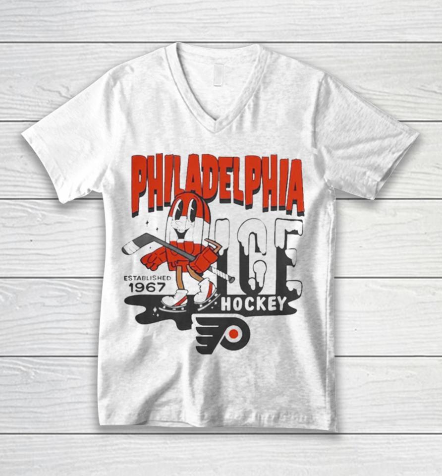 Philadelphia Flyers Mitchell And Ness Gray Popsicle Unisex V-Neck T-Shirt