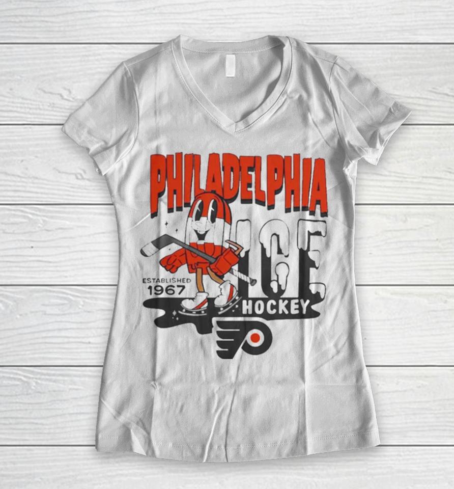 Philadelphia Flyers Mitchell And Ness Gray Popsicle Women V-Neck T-Shirt