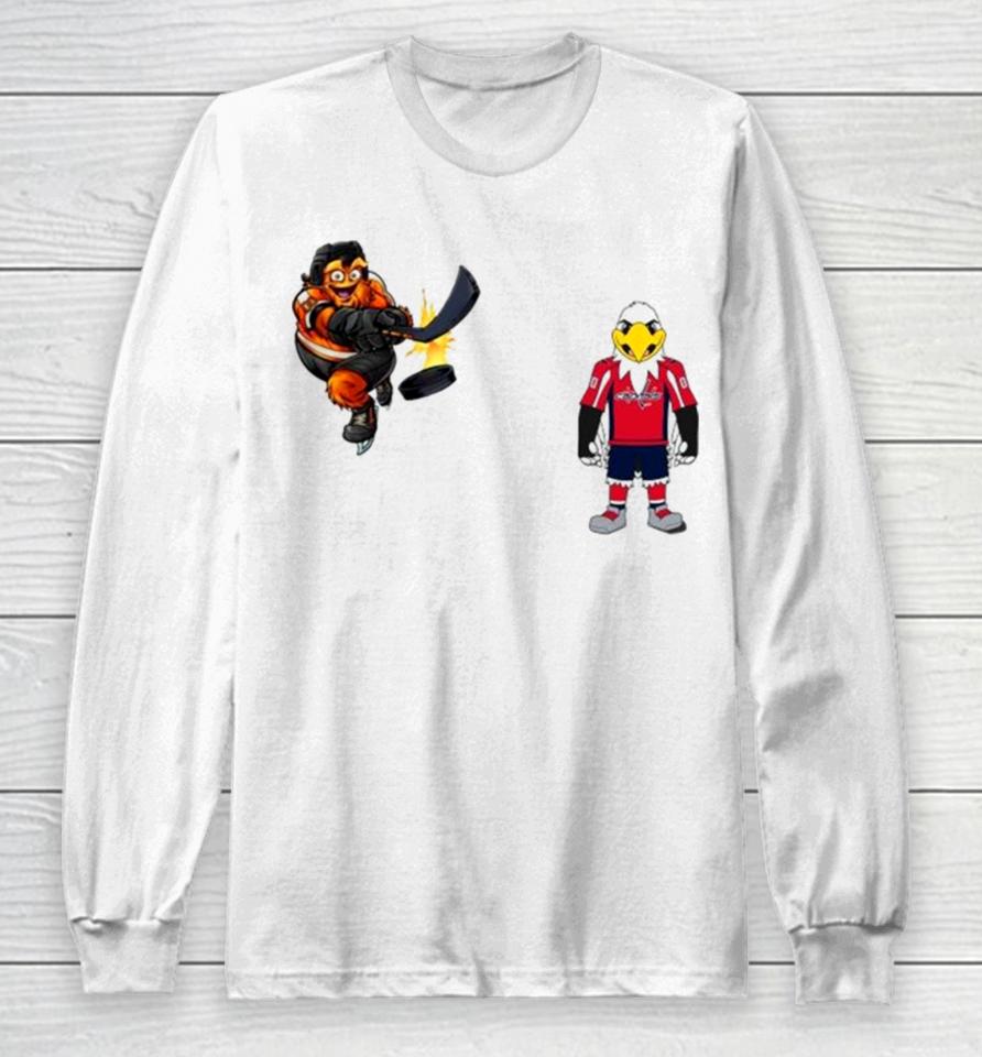 Philadelphia Flyers Vs Washington Capitals Nhl 2024 Mascot Cartoon Hockey Long Sleeve T-Shirt