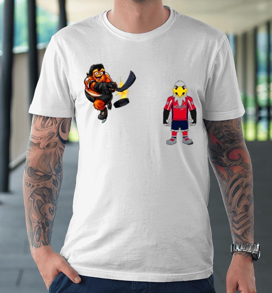 Philadelphia Flyers Vs Washington Capitals Nhl 2024 Mascot Cartoon Hockey Premium T-Shirt