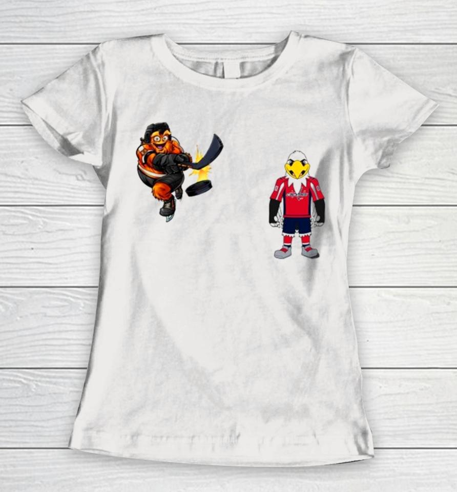 Philadelphia Flyers Vs Washington Capitals Nhl 2024 Mascot Cartoon Hockey Women T-Shirt
