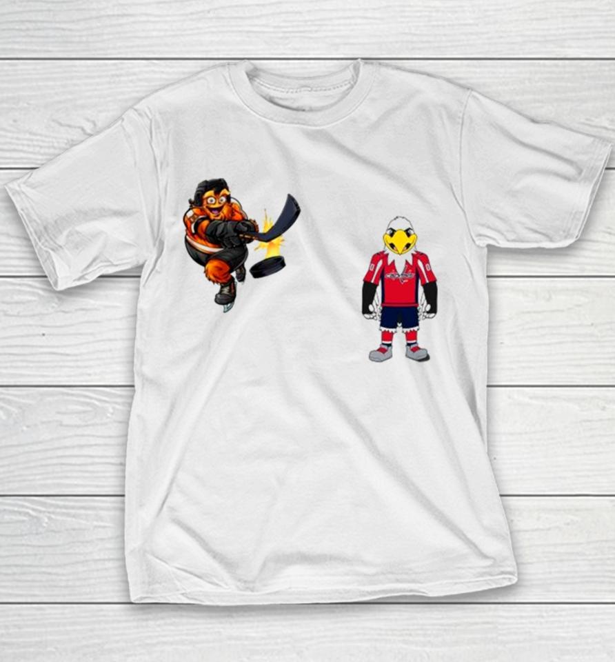 Philadelphia Flyers Vs Washington Capitals Nhl 2024 Mascot Cartoon Hockey Youth T-Shirt