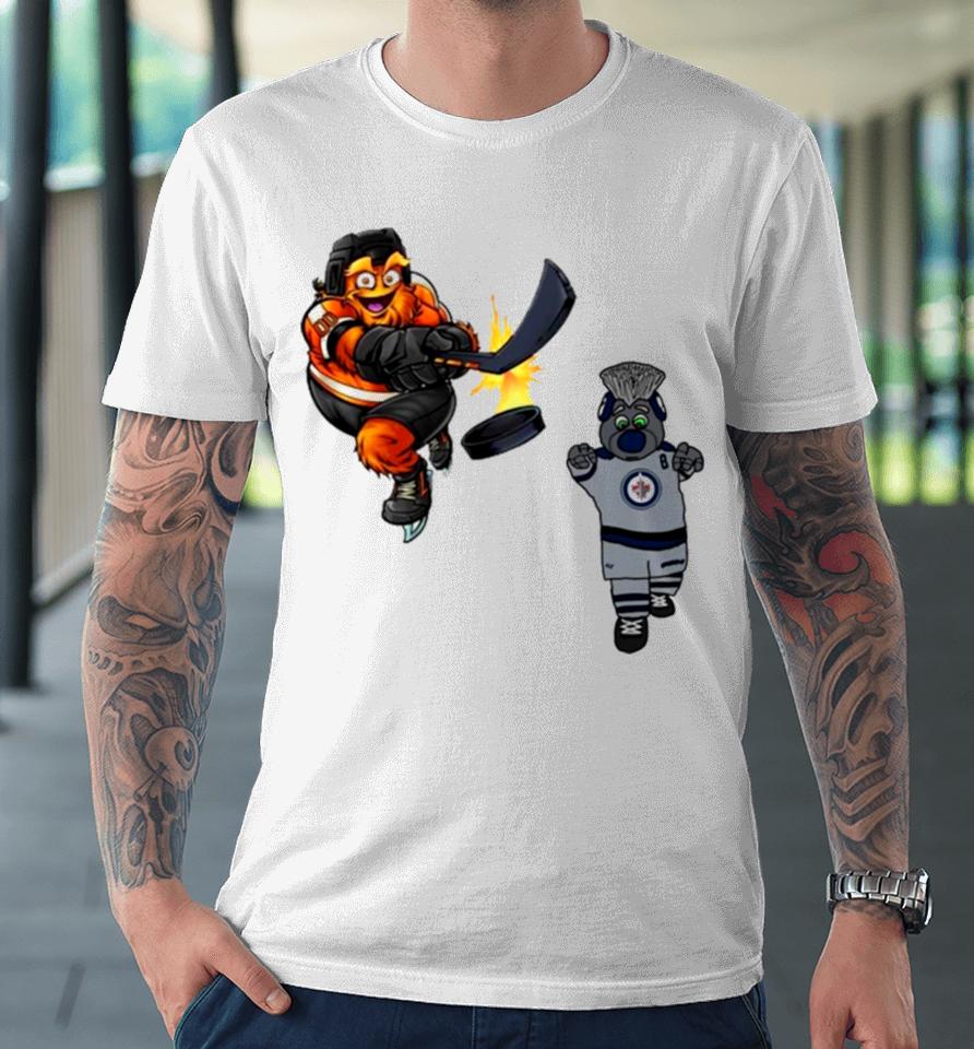 Philadelphia Flyers Vs Winnipeg Jets Nhl 2024 Mascot Cartoon Hockey Premium T-Shirt