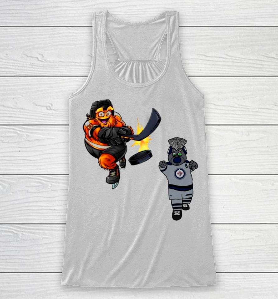 Philadelphia Flyers Vs Winnipeg Jets Nhl 2024 Mascot Cartoon Hockey Racerback Tank
