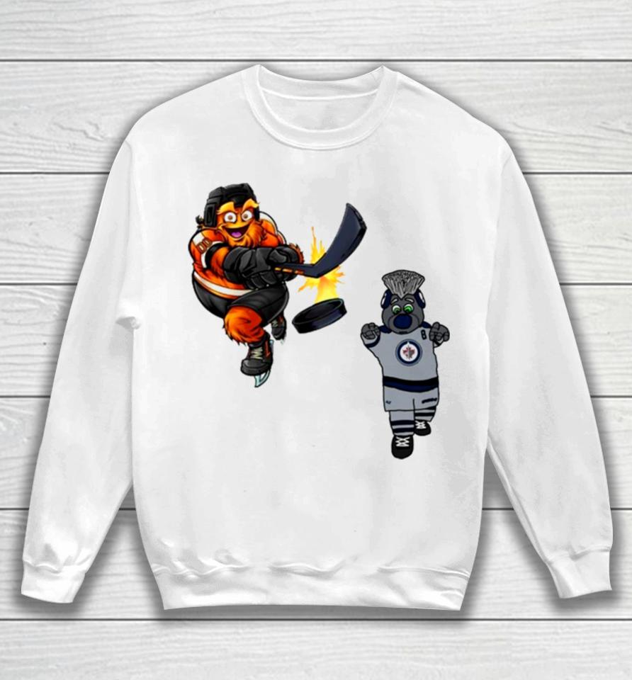 Philadelphia Flyers Vs Winnipeg Jets Nhl 2024 Mascot Cartoon Hockey Sweatshirt