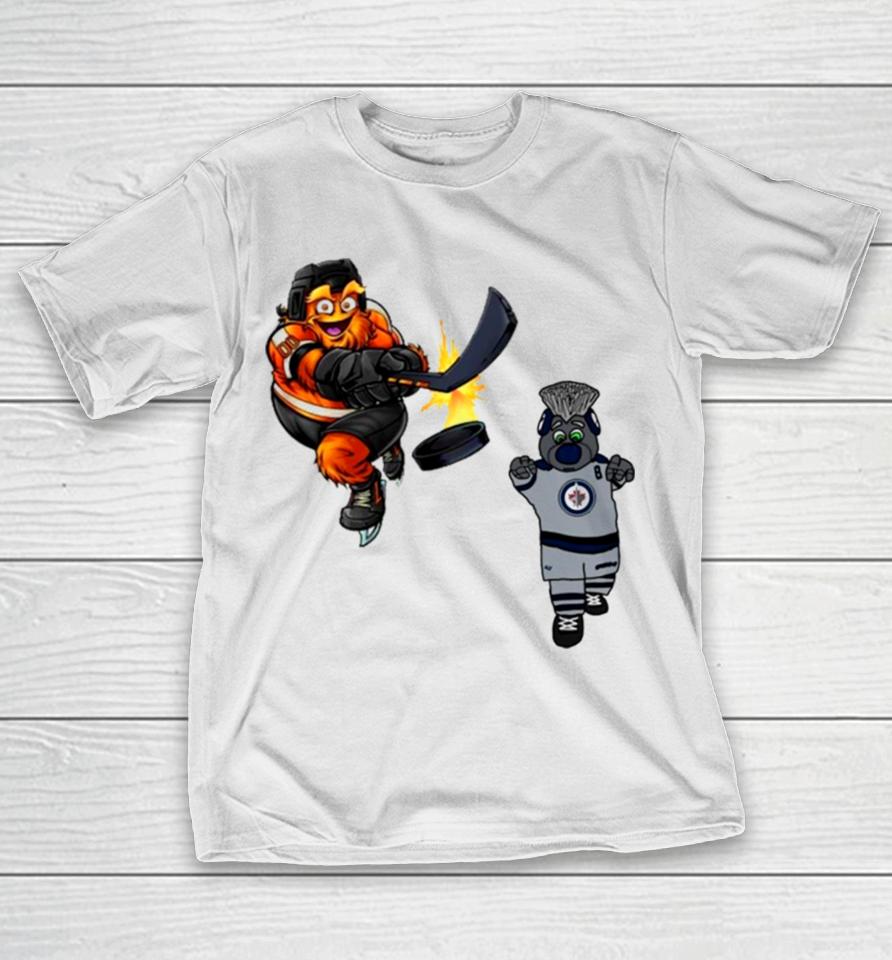 Philadelphia Flyers Vs Winnipeg Jets Nhl 2024 Mascot Cartoon Hockey T-Shirt