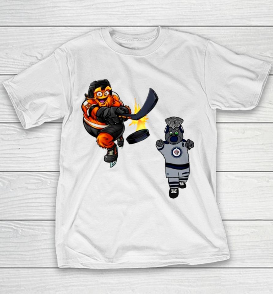 Philadelphia Flyers Vs Winnipeg Jets Nhl 2024 Mascot Cartoon Hockey Youth T-Shirt