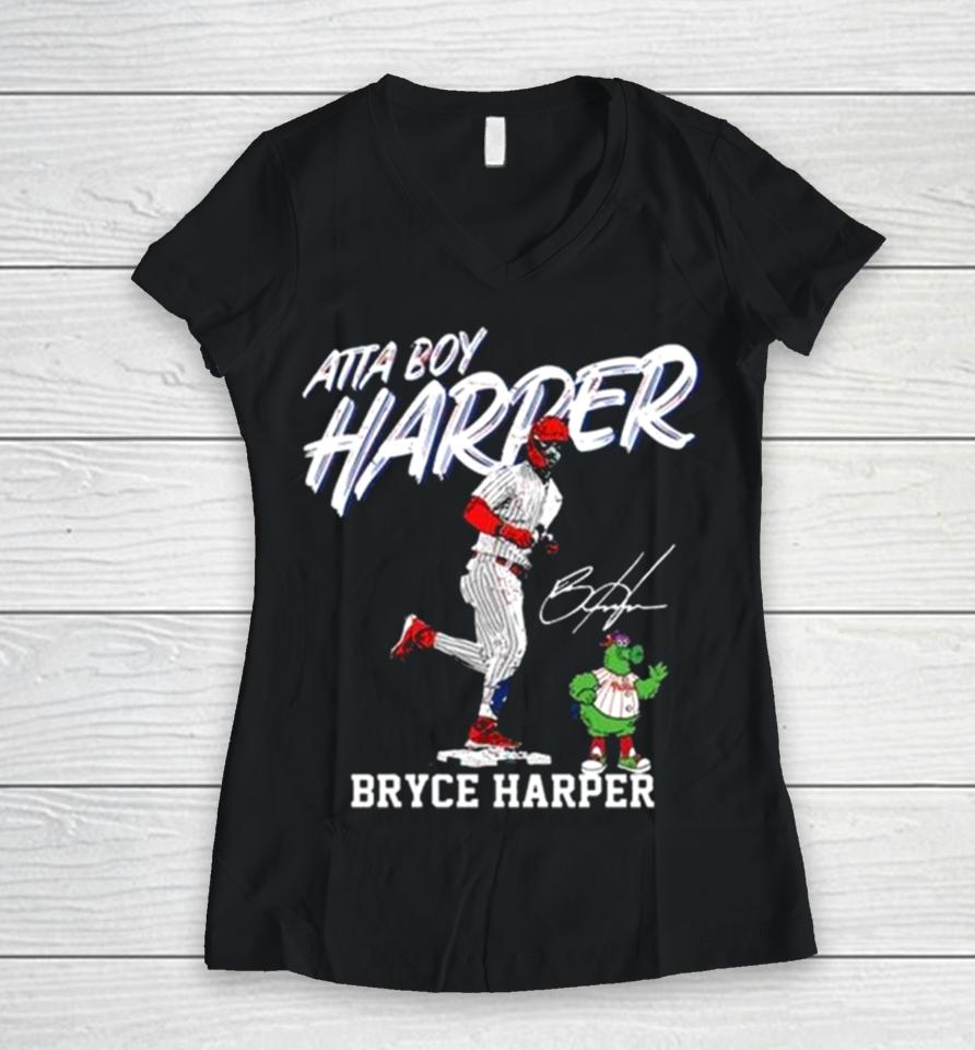 Philadelphia Phillies Atta Boy Harper Bryce Harper Signature Women V-Neck T-Shirt