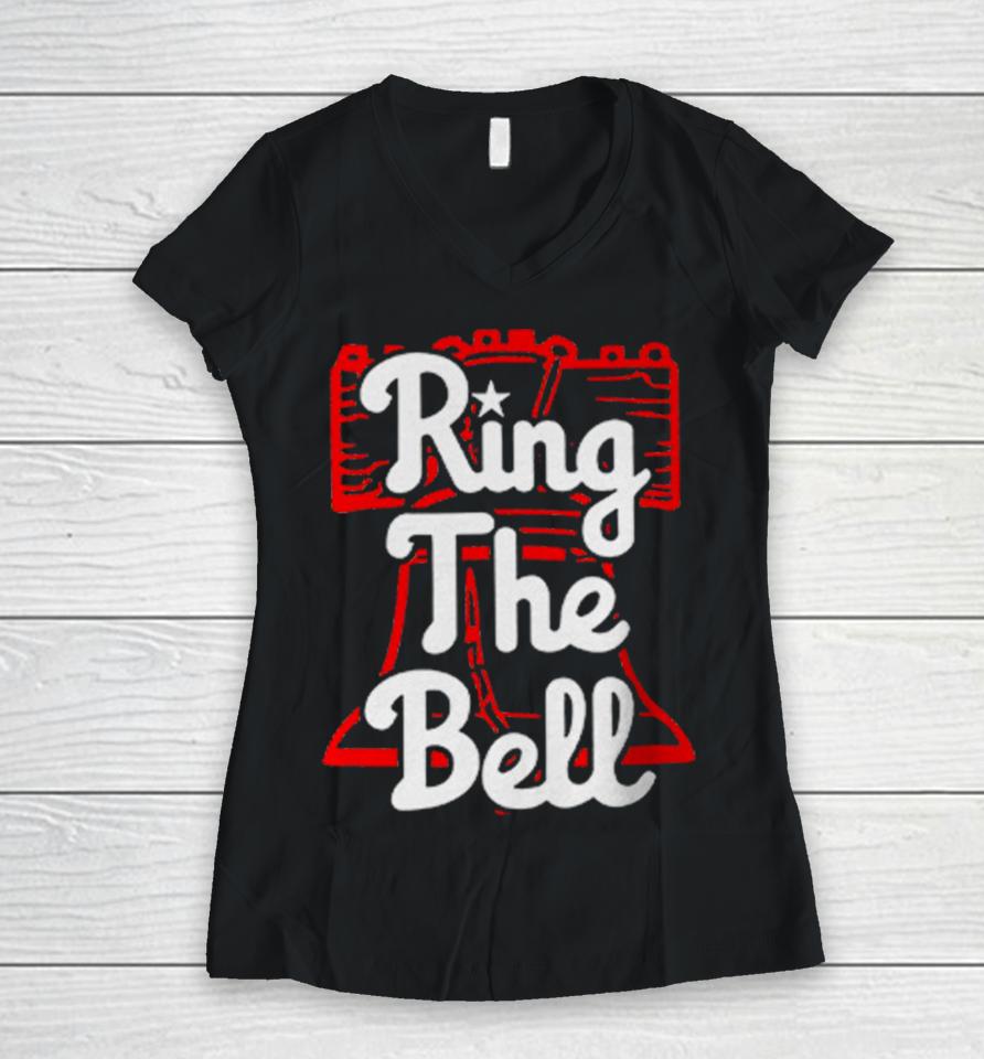 Philadelphia Phillies Baseball Ring The Bell Women V-Neck T-Shirt