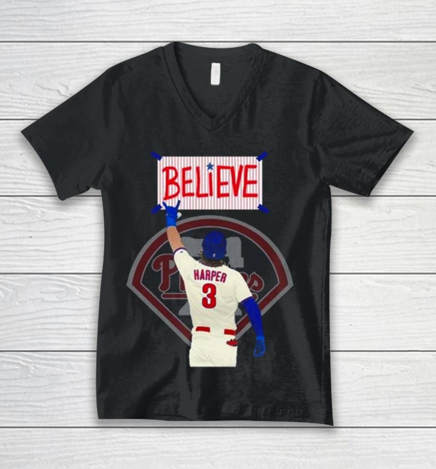 Philadelphia Phillies Believe Bryce Harper Unisex V-Neck T-Shirt