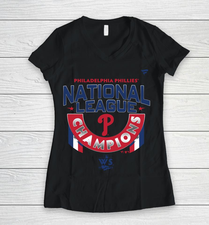 Philadelphia Phillies Fanatics Branded White 2022 National League Champions Locker Room Women V-Neck T-Shirt