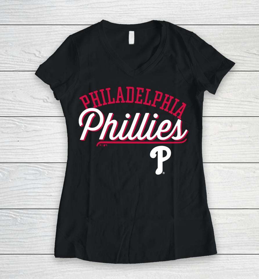 Philadelphia Phillies Fanatics Gray Simplicity Women V-Neck T-Shirt