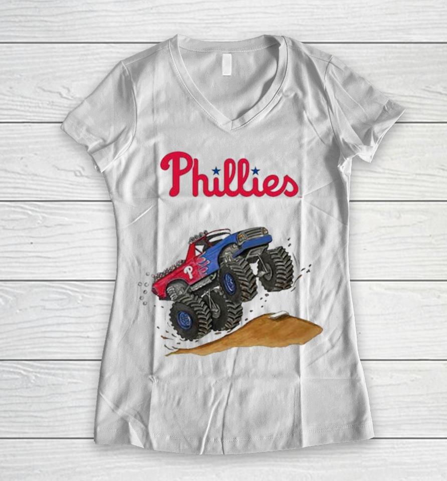 Philadelphia Phillies Monster Truck Mlb Women V-Neck T-Shirt