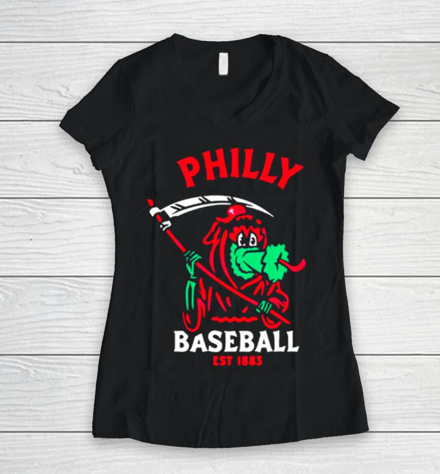 Philadelphia Phillies Philly Reaper Baseball Est 1883 Women V-Neck T-Shirt