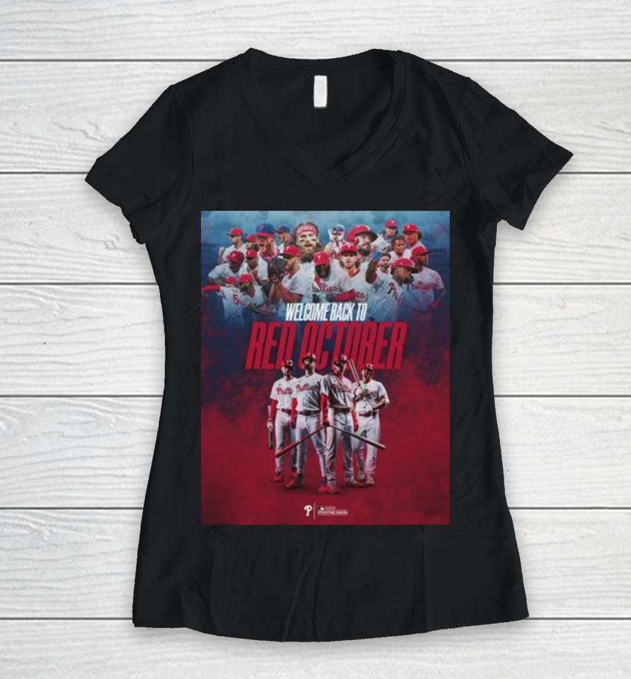 Philadelphia Phillies Welcome Back To Red October Women V-Neck T-Shirt