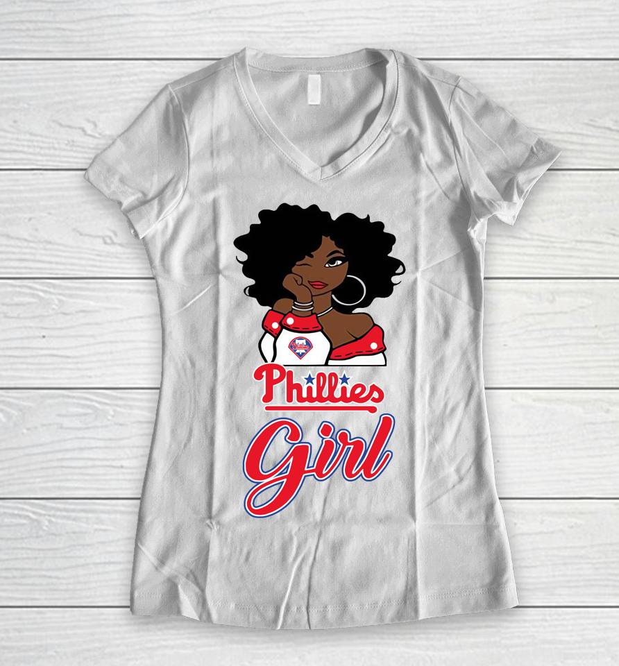 Philadelphia Philliess Girl Mlb Women V-Neck T-Shirt