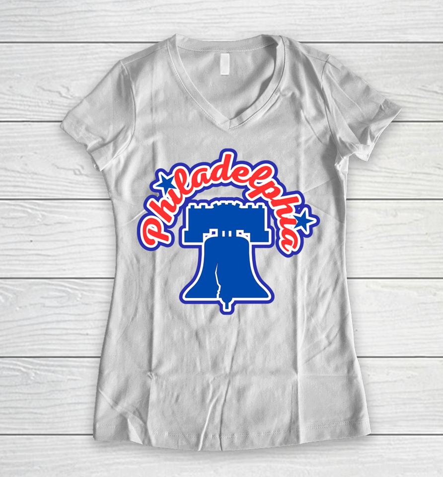 Philadelphia Philly Liberty Bell Patriotic Vacation Souvenir Women V-Neck T-Shirt