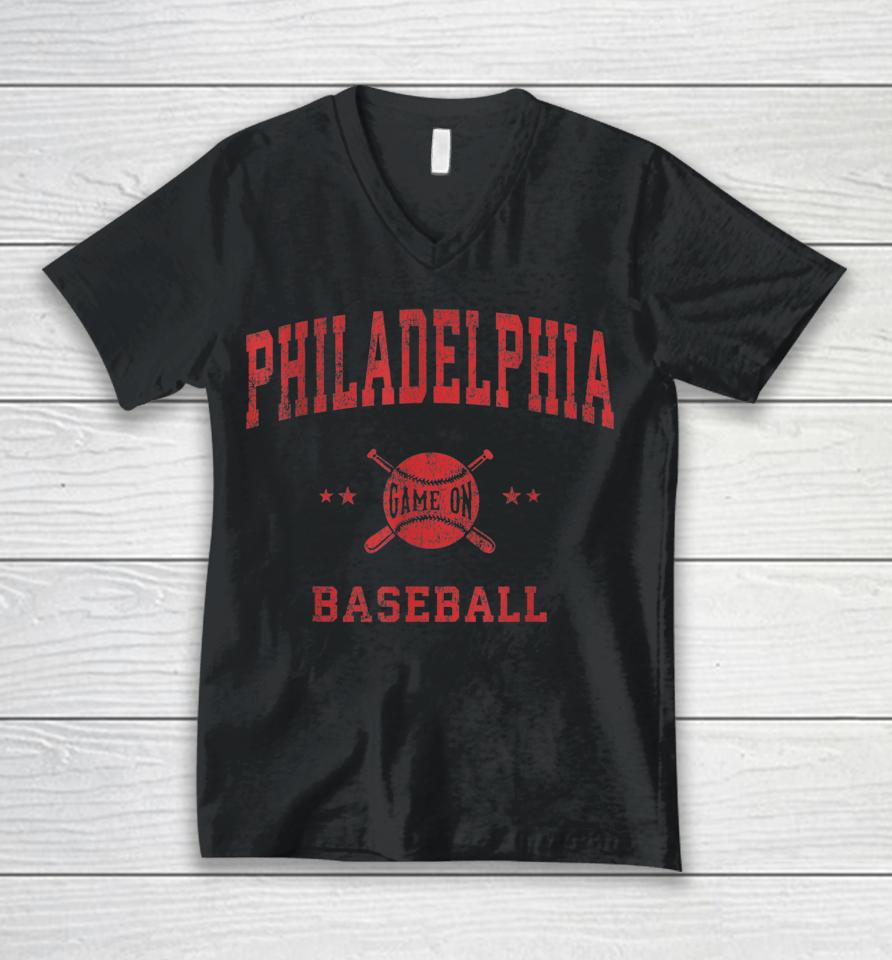 Philadelphia Vintage Philly Baseball Throwback Retro Unisex V-Neck T-Shirt