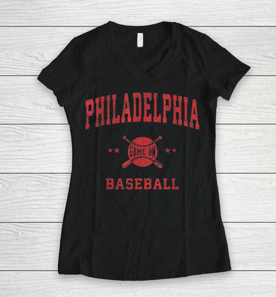 Philadelphia Vintage Philly Baseball Throwback Retro Women V-Neck T-Shirt