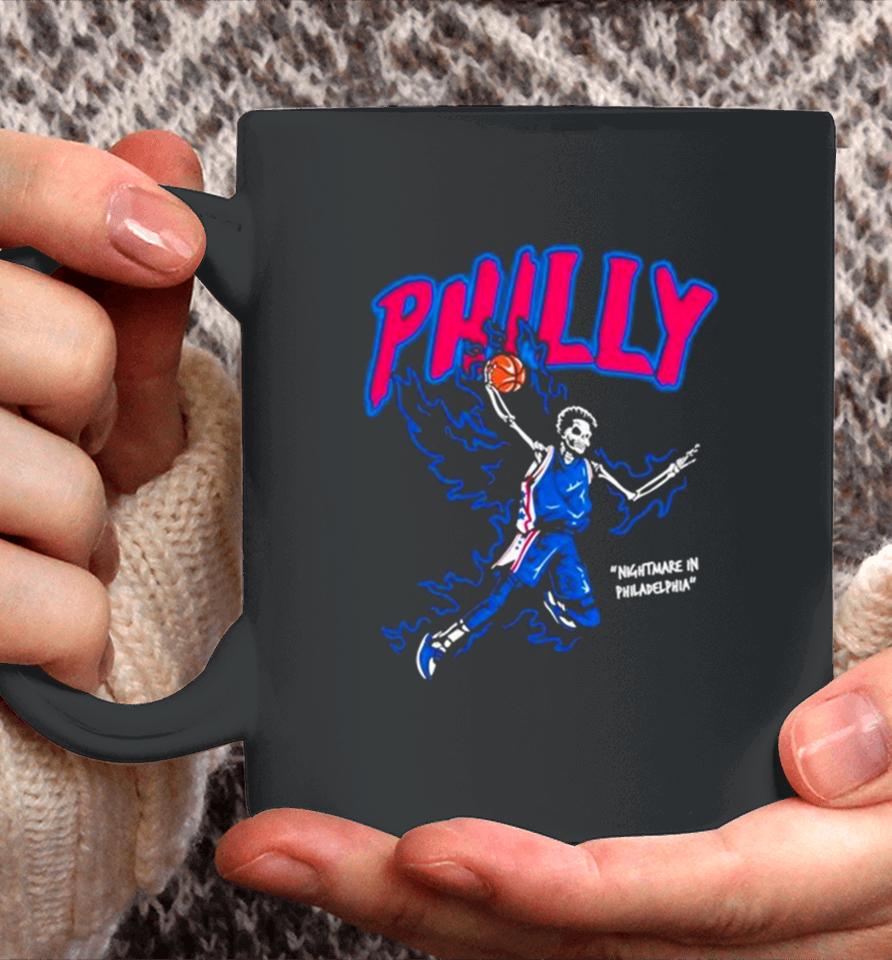 Philly Basketball Nightmare In Philadelphia Skeleton Fire Blue Coffee Mug