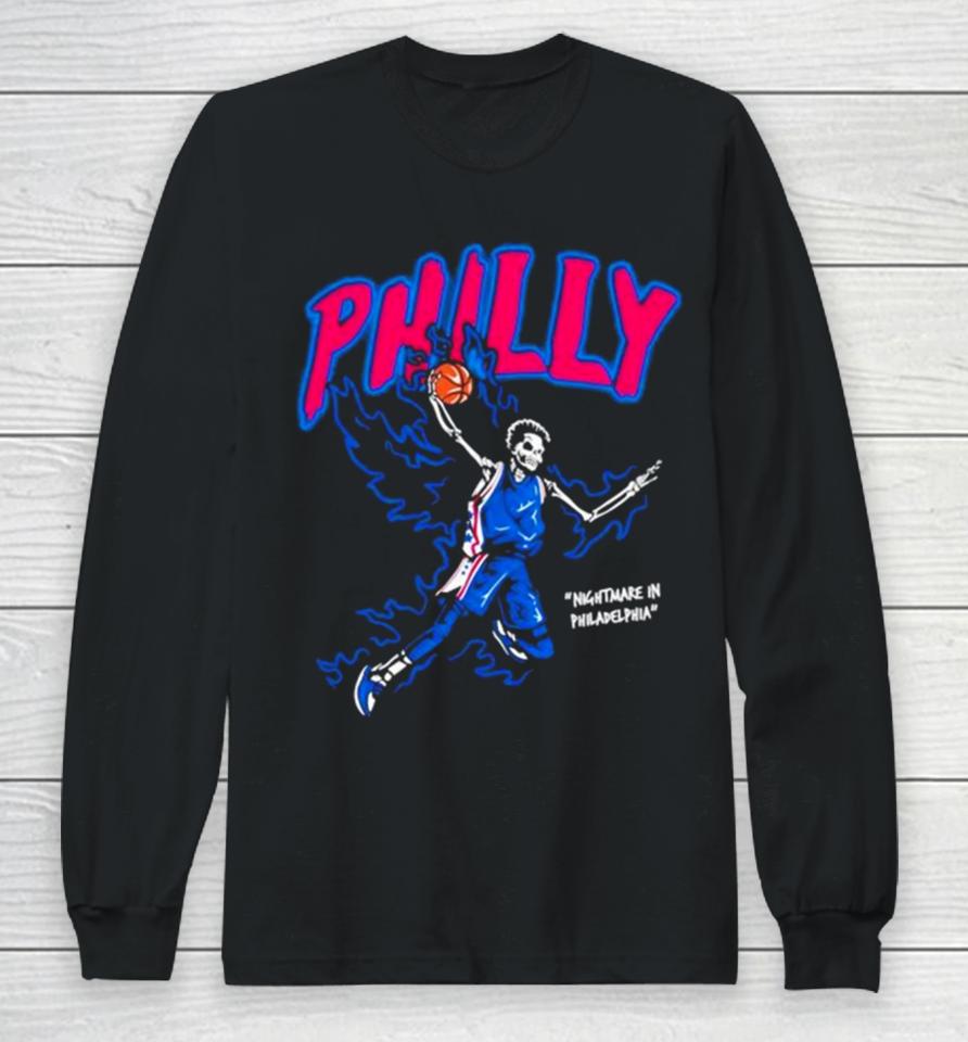 Philly Basketball Nightmare In Philadelphia Skeleton Fire Blue Long Sleeve T-Shirt