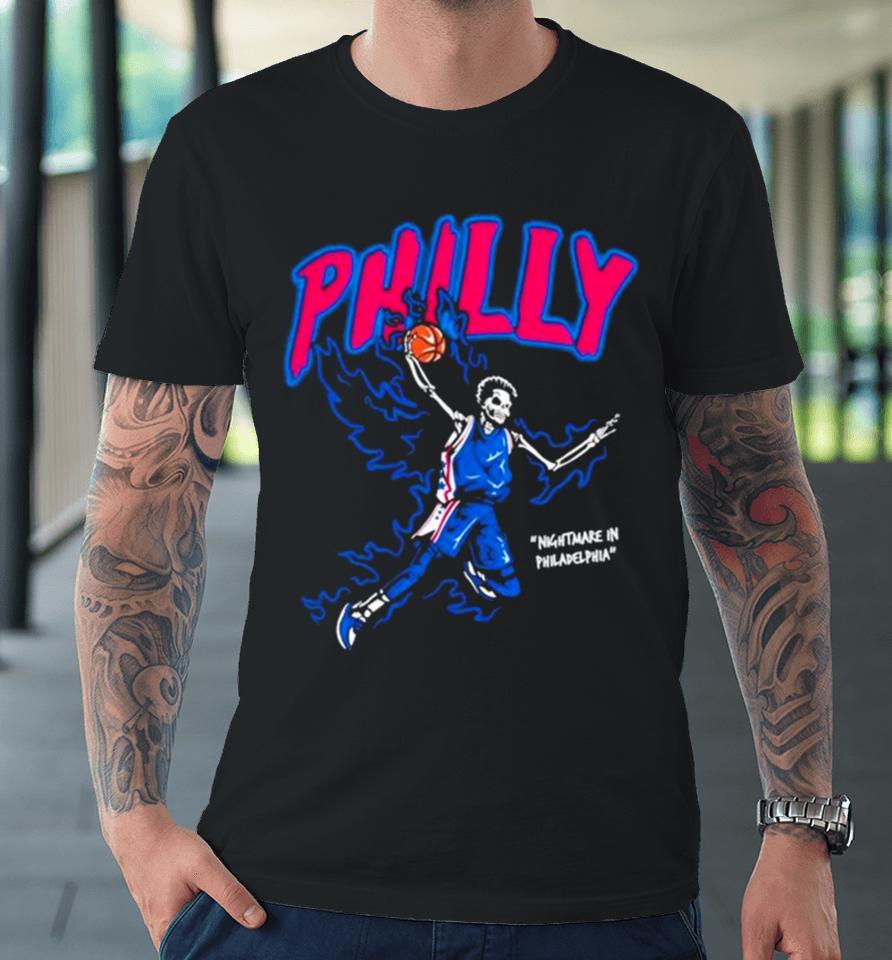 Philly Basketball Nightmare In Philadelphia Skeleton Fire Blue Premium T-Shirt