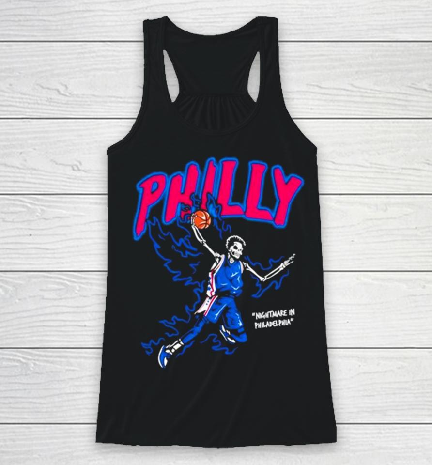Philly Basketball Nightmare In Philadelphia Skeleton Fire Blue Racerback Tank