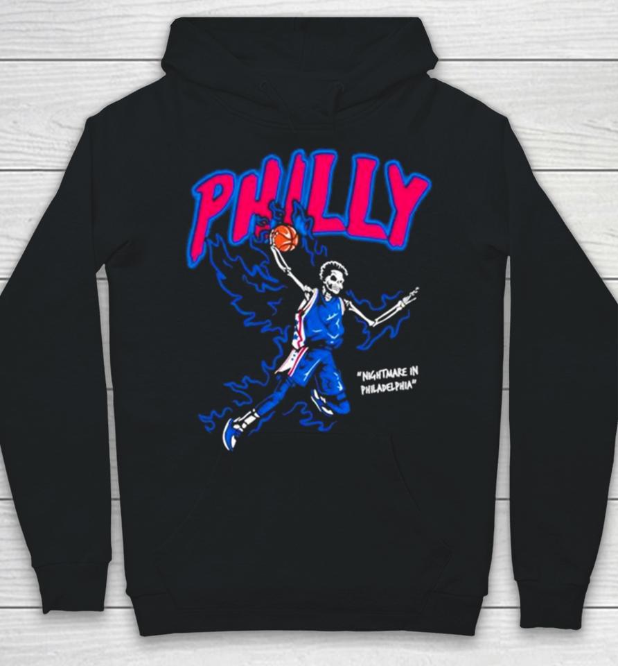 Philly Basketball Nightmare In Philadelphia Skeleton Fire Blue Hoodie