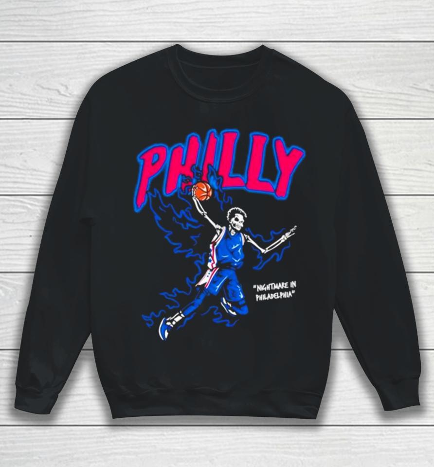 Philly Basketball Nightmare In Philadelphia Skeleton Fire Blue Sweatshirt