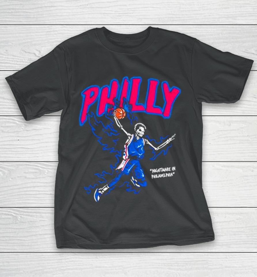 Philly Basketball Nightmare In Philadelphia Skeleton Fire Blue T-Shirt