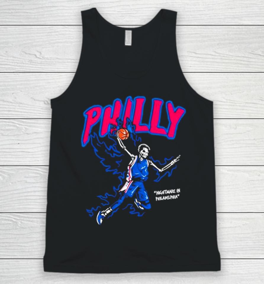 Philly Basketball Nightmare In Philadelphia Skeleton Fire Blue Unisex Tank Top