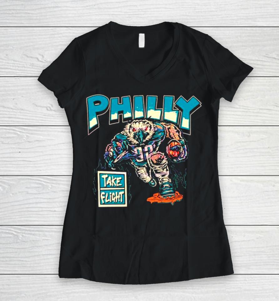 Philly Take Flight Philadelphia Eagles Women V-Neck T-Shirt