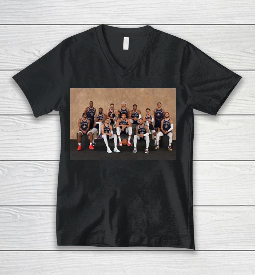 Photoshoot Before Match Of The Eastern Team Line Up Nba All Star Indianapolis 2024 Unisex V-Neck T-Shirt
