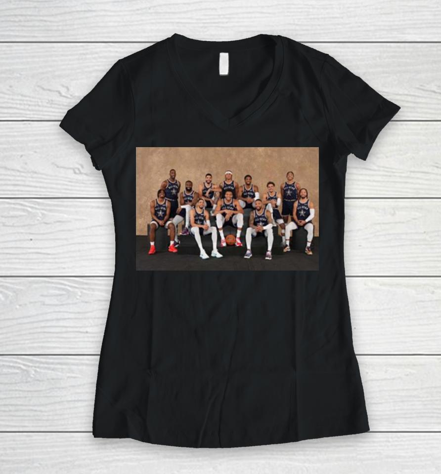 Photoshoot Before Match Of The Eastern Team Line Up Nba All Star Indianapolis 2024 Women V-Neck T-Shirt