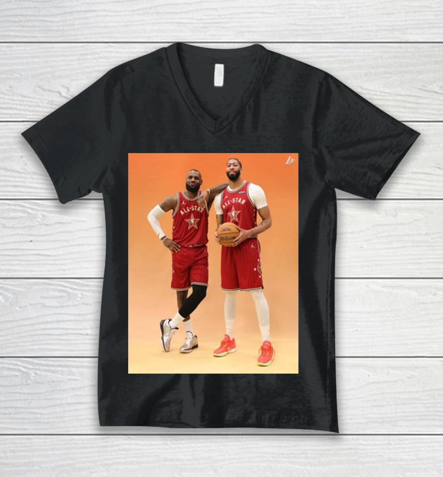 Photoshoot Fresh Dynamic Duo Lebron James The King And Anthony Davis Ad Of Los Angeles Lakers In Nba All Star 2024 Unisex V-Neck T-Shirt