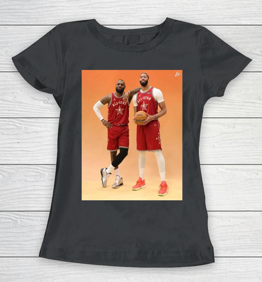 Photoshoot Fresh Dynamic Duo Lebron James The King And Anthony Davis Ad Of Los Angeles Lakers In Nba All Star 2024 Women T-Shirt