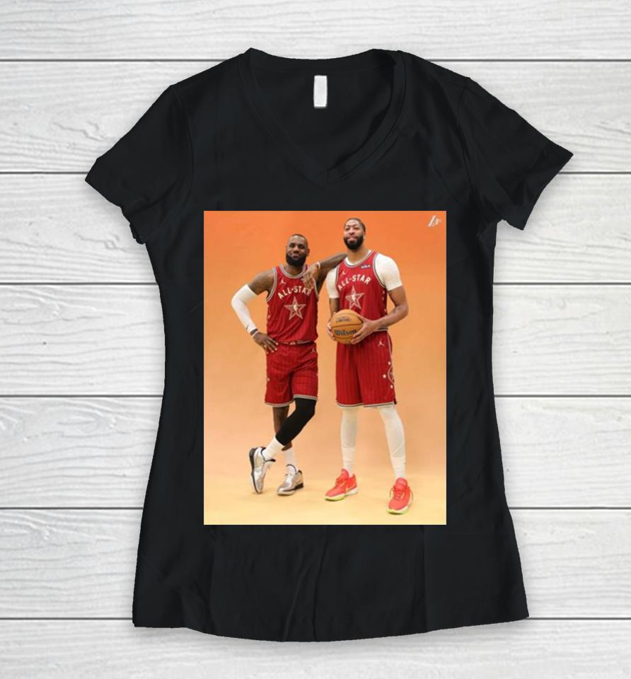 Photoshoot Fresh Dynamic Duo Lebron James The King And Anthony Davis Ad Of Los Angeles Lakers In Nba All Star 2024 Women V-Neck T-Shirt