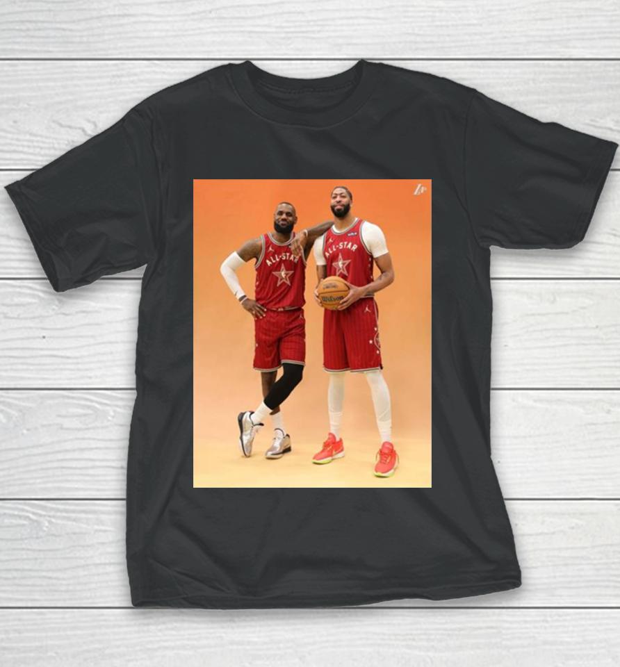 Photoshoot Fresh Dynamic Duo Lebron James The King And Anthony Davis Ad Of Los Angeles Lakers In Nba All Star 2024 Youth T-Shirt