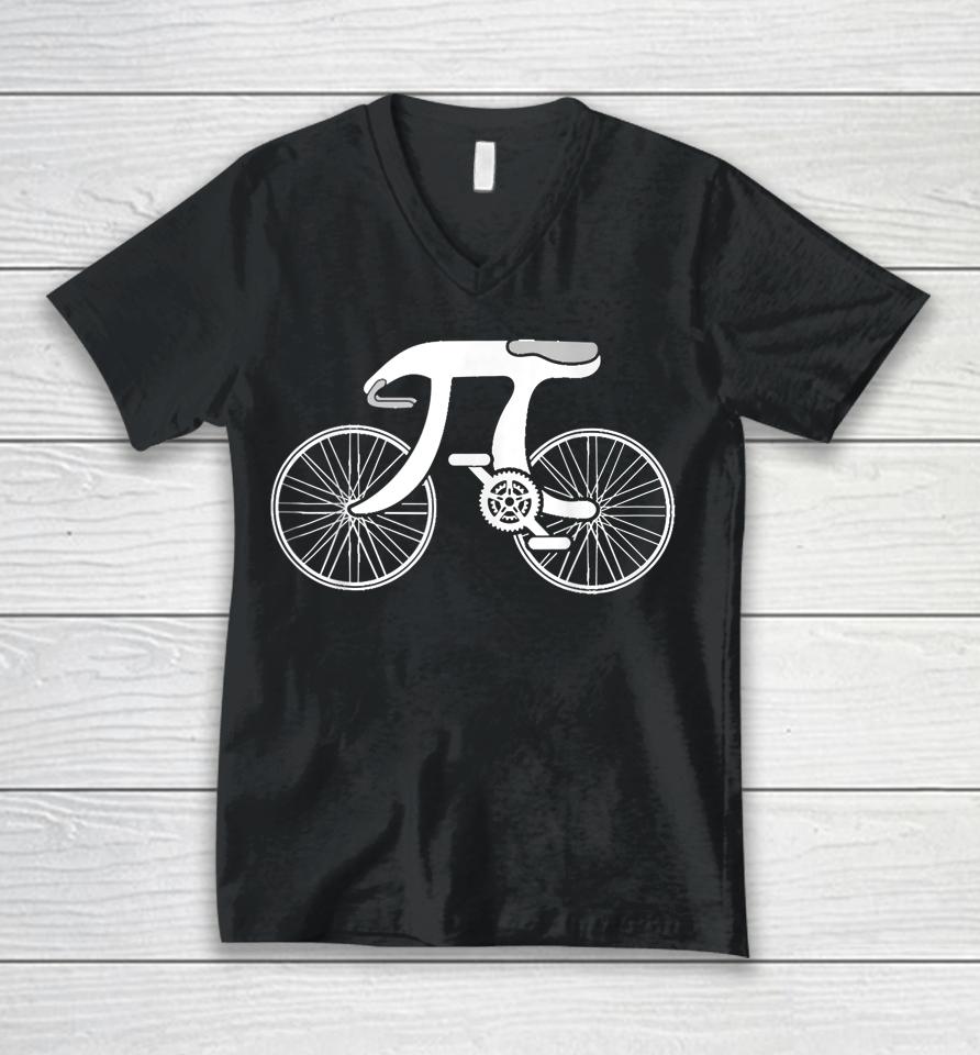 Pi Day Pi Cycle Bicycle Bike Math Symbol 3 14 Cyclist Pun Unisex V-Neck T-Shirt