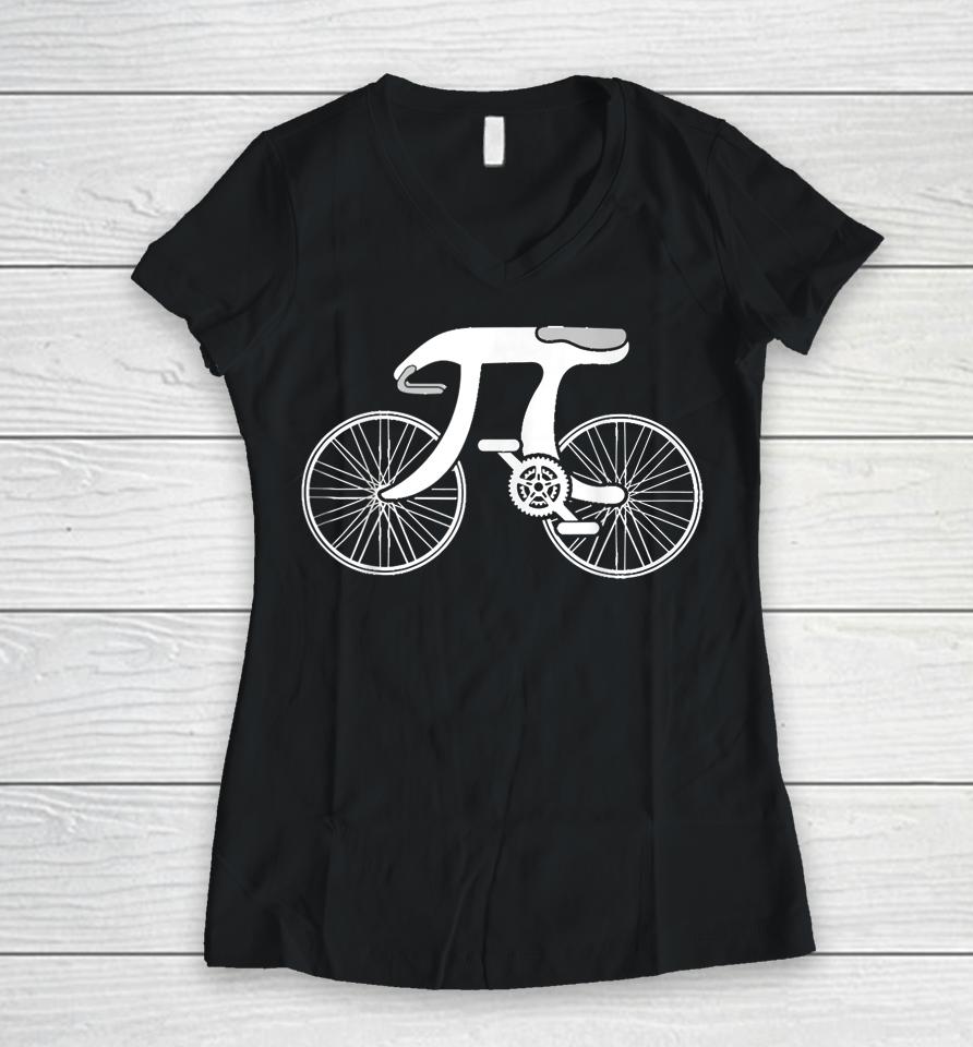 Pi Day Pi Cycle Bicycle Bike Math Symbol 3 14 Cyclist Pun Women V-Neck T-Shirt